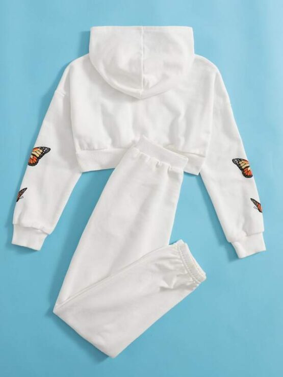 Girls Zipper Front Butterfly Print Sweatshirt & Joggers Set - Image 3