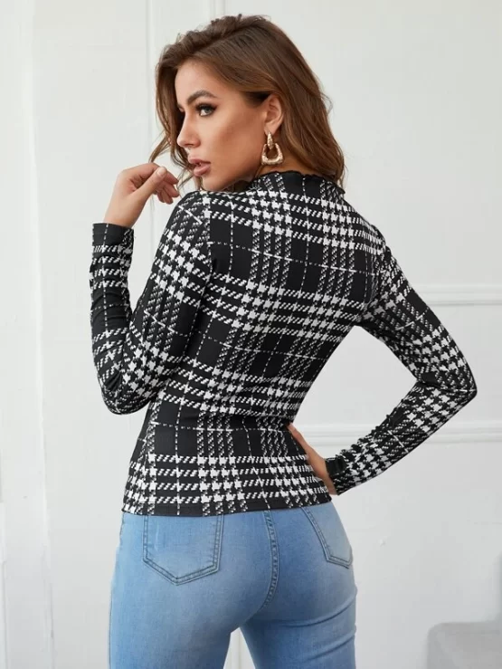 Lettuce Edge Cutout Front Plaid Tee - Image 3