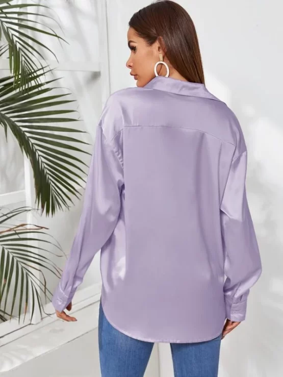 Satin High Low Drop Shoulder Blouse - Image 2