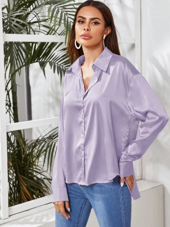 Satin High Low Drop Shoulder Blouse - Image 3
