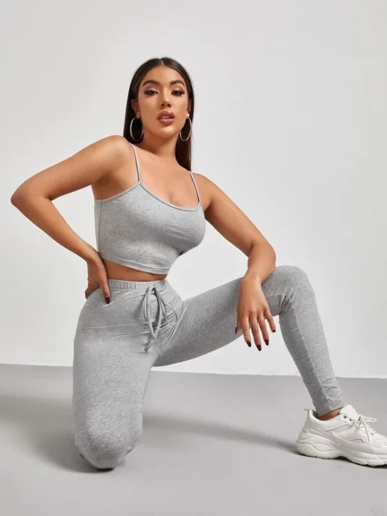 Solid Cami Top & Knot Waist Leggings Set - Image 2