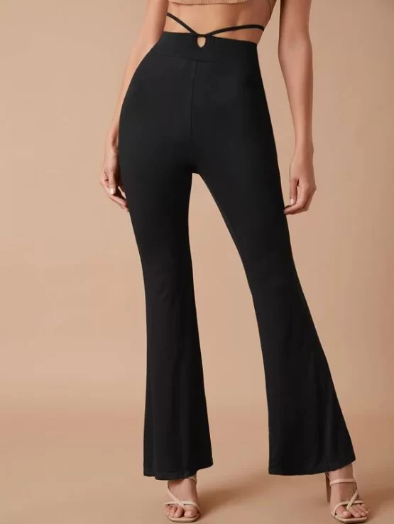Tie Back Flare Black Leg Pants - Image 3