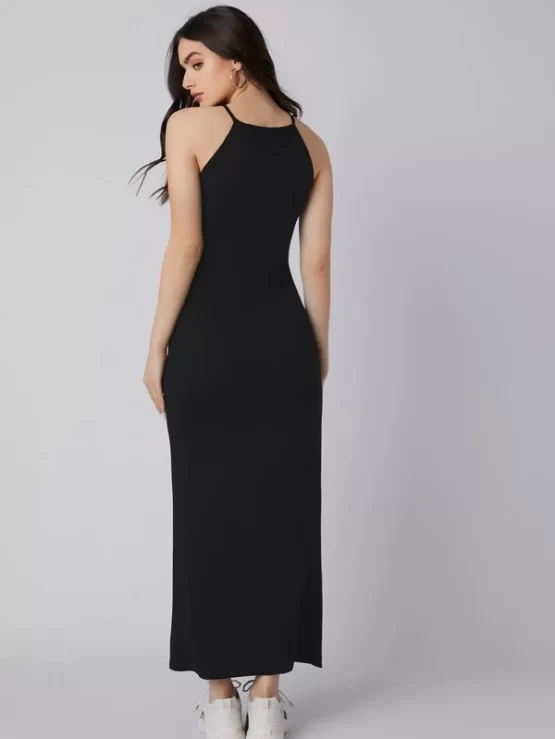 Solid Halter Fitted Hot Dress - Image 3