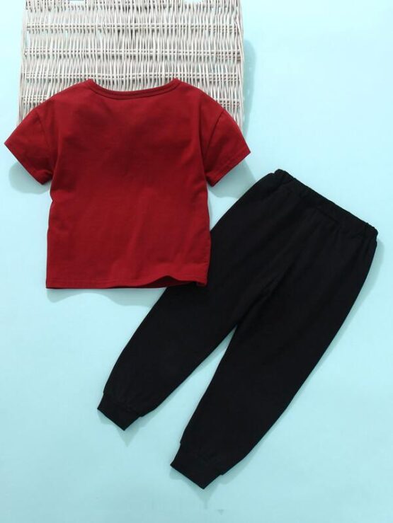 Girls Casual Heart Print Tee With Sweatpants - Image 3
