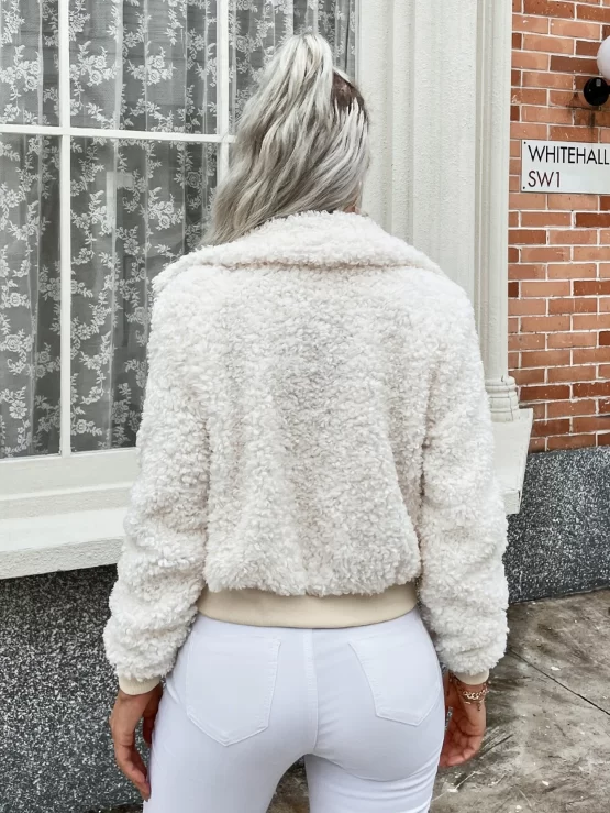Eilly Bazar Solid Zipper Up Teddy Jacket - Image 3