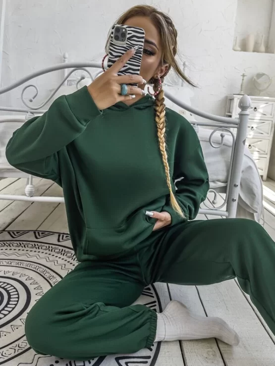 Solid Drop Shoulder Hoodie & Sweatpants - Image 3