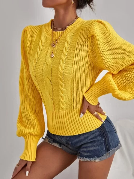 Cable Knit Lantern Sleeve Sweater - Image 2