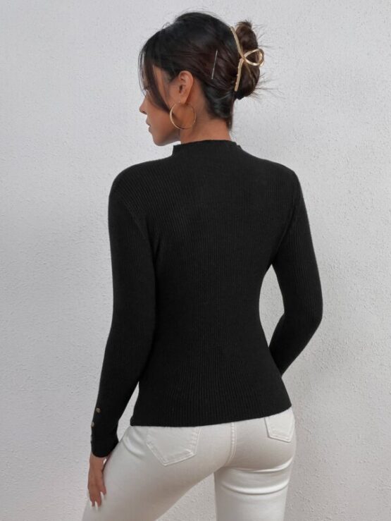 Mock Neck Button Detail Sweater - Image 2