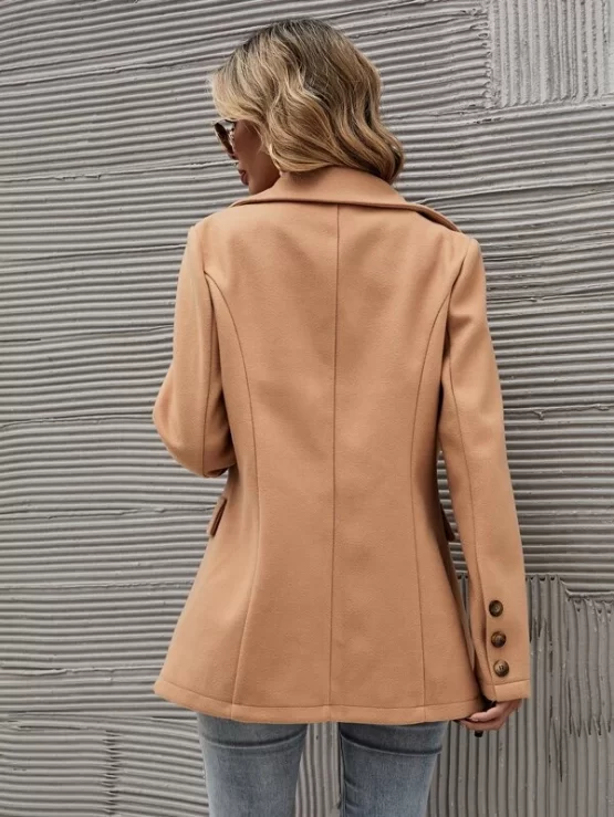 Solid Double Breasted Overcoat - Image 3