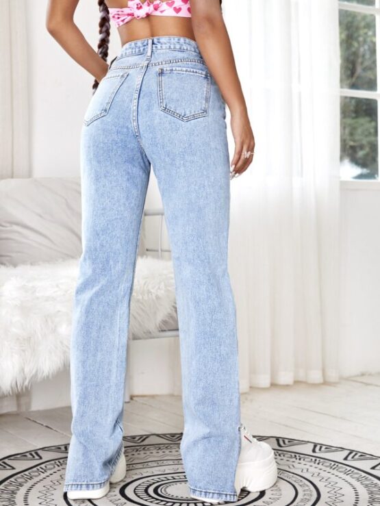 Split Side Zipper Fly Boyfriend Jeans - Image 3