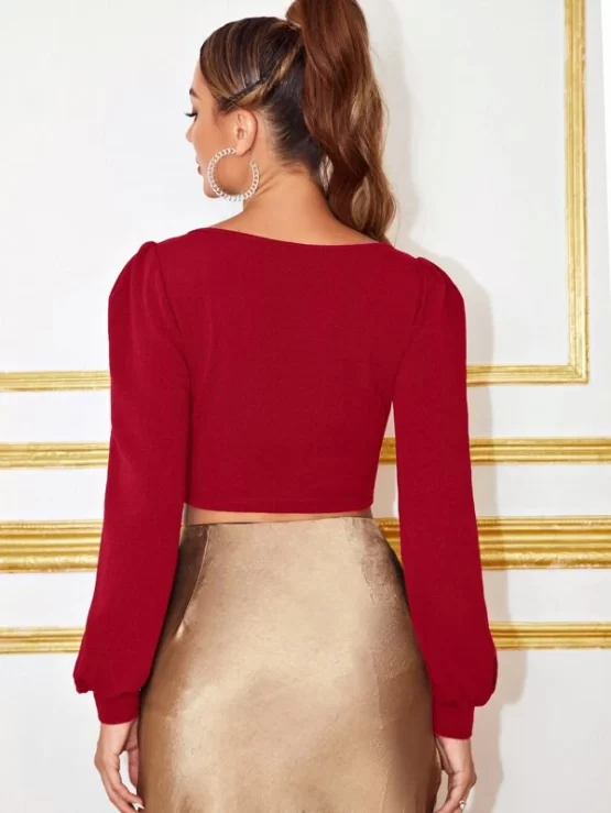 Sweetheart Neck Lantern Sleeve Crop Top - Image 2