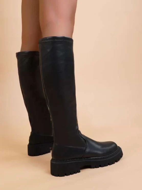 Minimalist Rubber Leather Slip On High Boots - Image 2