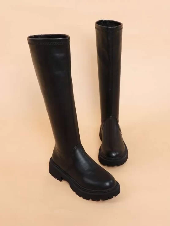 Minimalist Rubber Leather Slip On High Boots - Image 3
