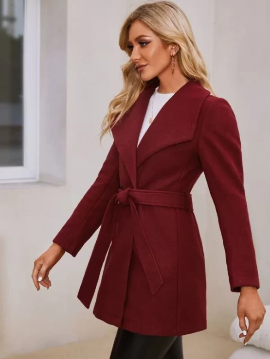Waterfall Collar Belted Overcoat - Image 3