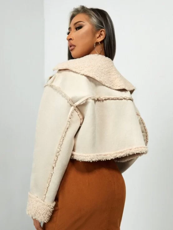 Lapel Neck Zip Up Teddy Lined Jacket - Image 3