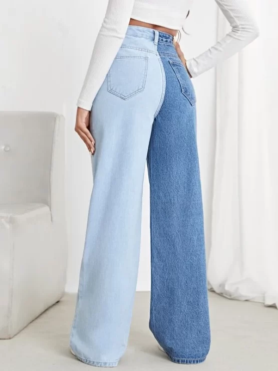 High Waisted Colorblock Wide Leg Jeans - Image 2