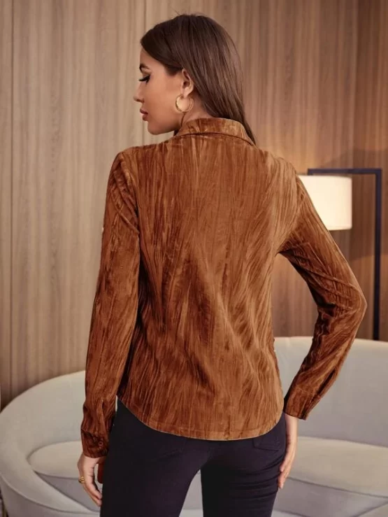 Pocket Front Velvet Hot Blouse - Image 3