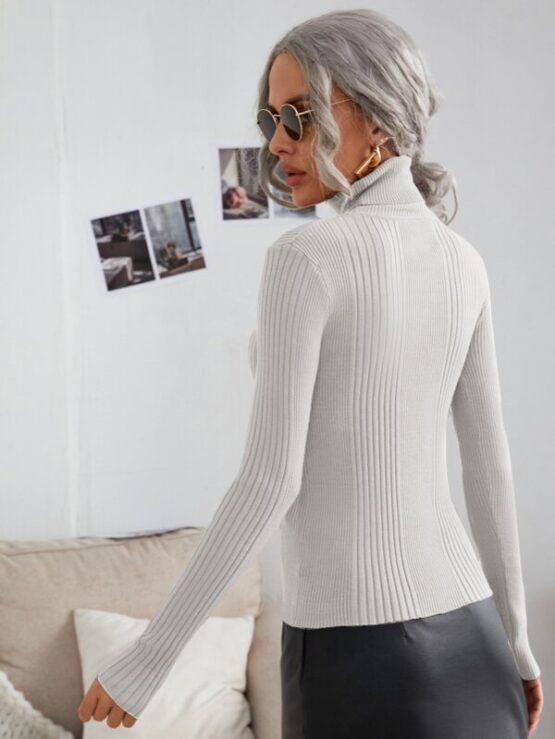 Turtleneck Ribbed Knit Slim Fit Sweater - Image 5