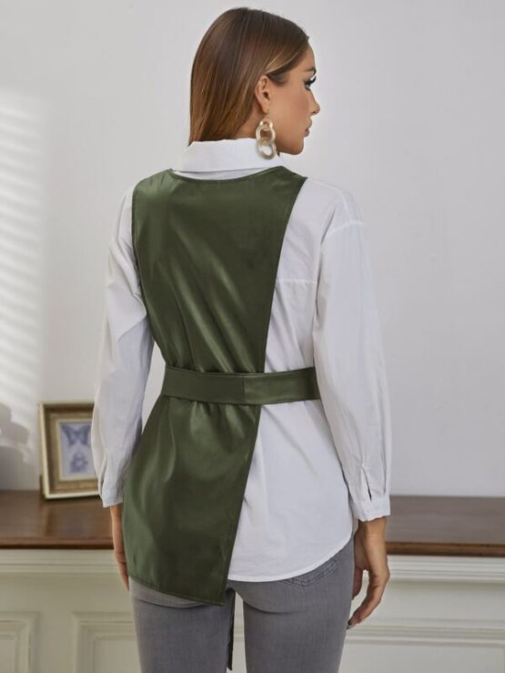 PU Leather Belted Coat Without Blouse - Image 9
