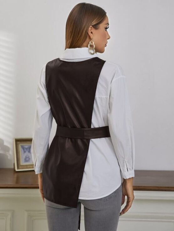 PU Leather Belted Coat Without Blouse - Image 6