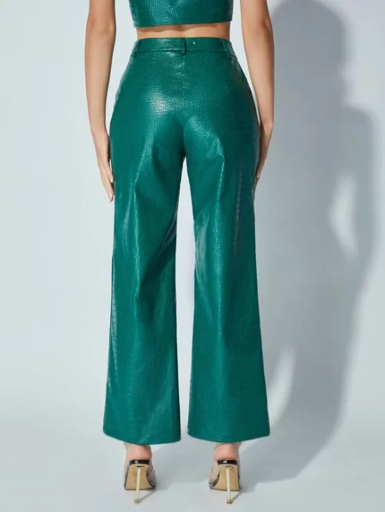 Crocodile Embossed PU Leather Pants - Image 3
