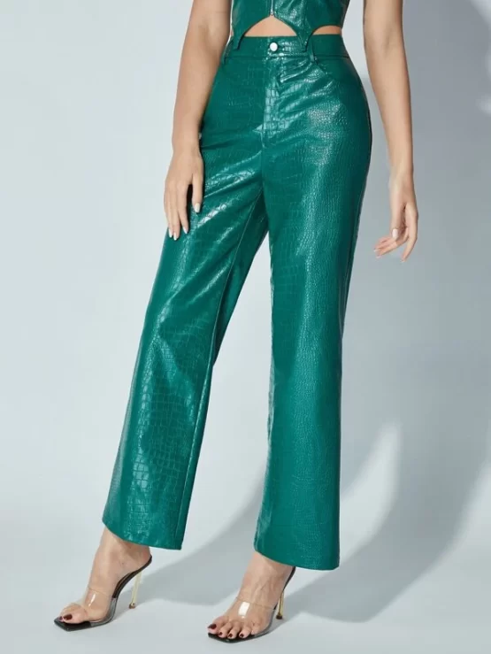 Crocodile Embossed PU Leather Pants - Image 2
