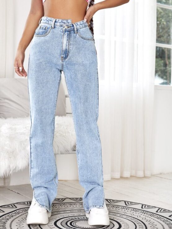 Split Side Zipper Fly Boyfriend Jeans - Image 2