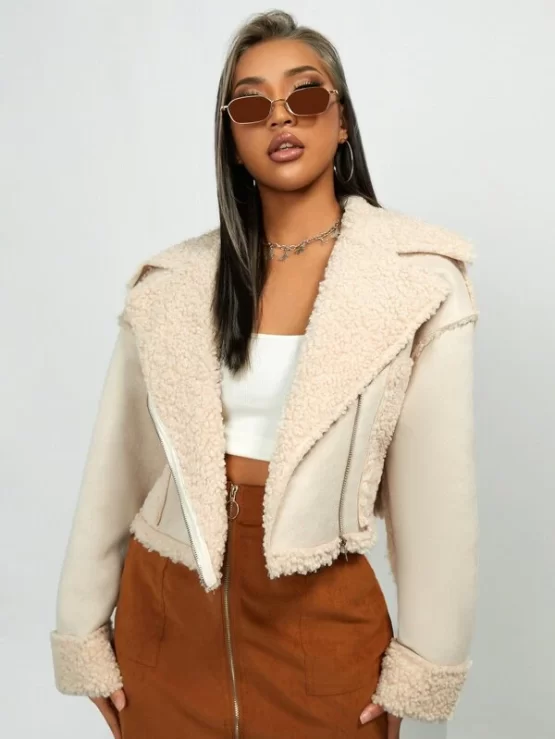 Lapel Neck Zip Up Teddy Lined Jacket - Image 4