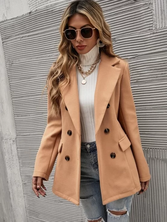 Solid Double Breasted Overcoat