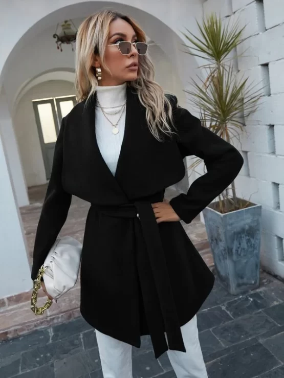 Waterfall Collar Belted Overcoat - Image 4