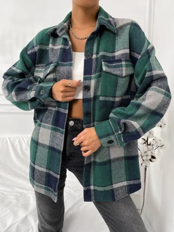 Plaid Print Drop Shoulder Blouse - Image 4