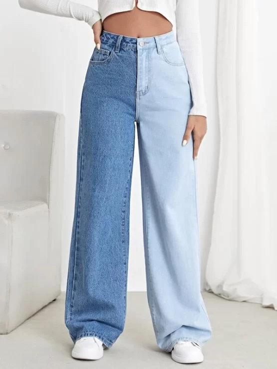 High Waisted Colorblock Wide Leg Jeans - Image 4