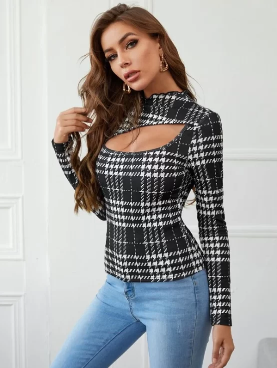 Lettuce Edge Cutout Front Plaid Tee - Image 4