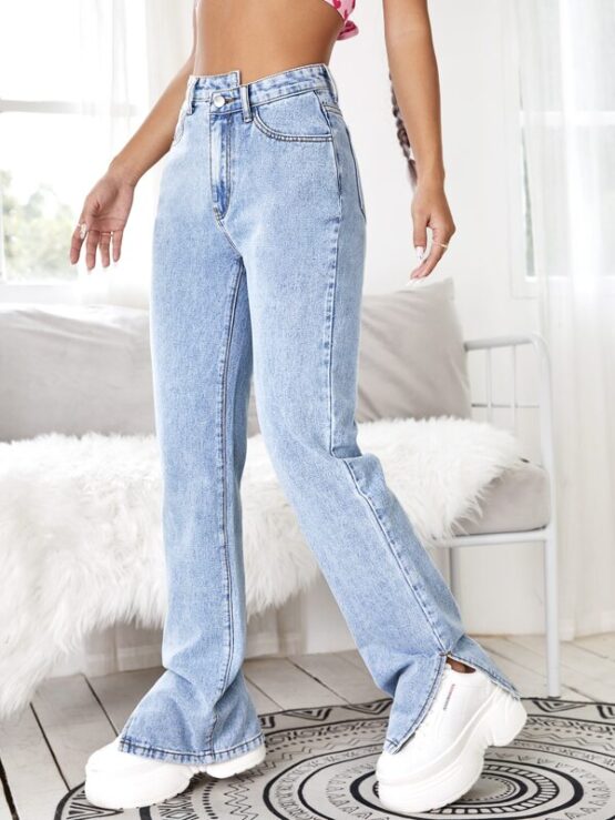 Split Side Zipper Fly Boyfriend Jeans - Image 4