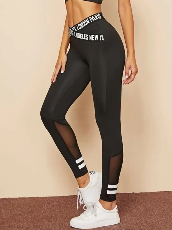 Los Angeles Graphic Mesh Panel Cropped Leggings