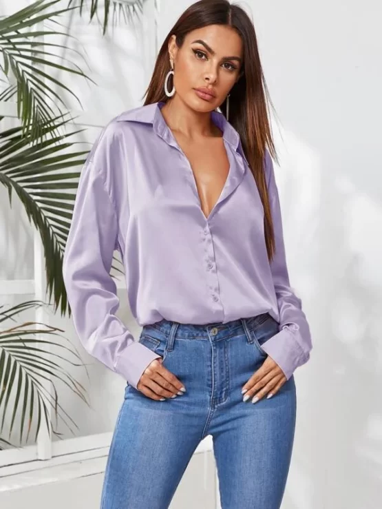 Satin High Low Drop Shoulder Blouse - Image 4