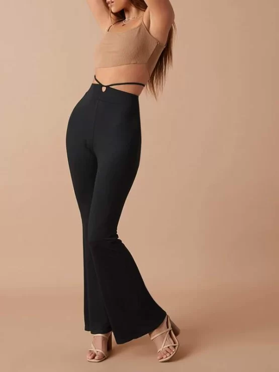 Tie Back Flare Black Leg Pants