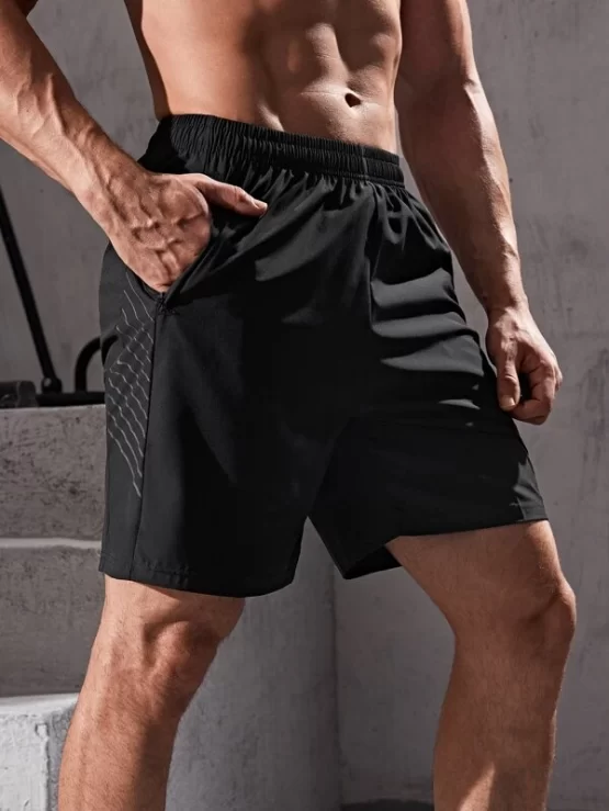 Men Zipper Regular Fit Detail Sports Shorts