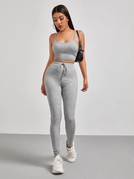 Solid Cami Top & Knot Waist Leggings Set