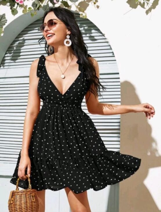 Solid Ruffle Trim A-line Dress