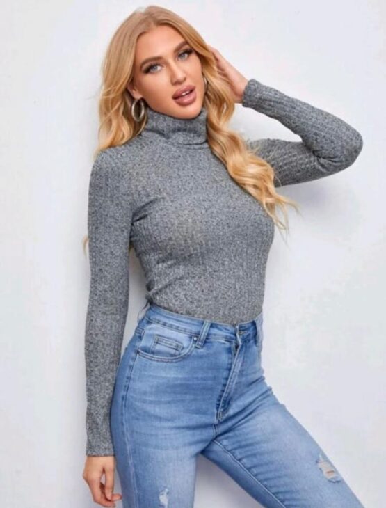 Solid High Neck Form Fitted Tee