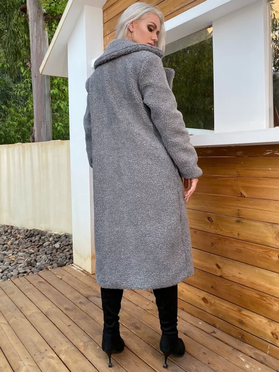 Eilly Bazar Single Button Teddy Midi Coat - Image 2