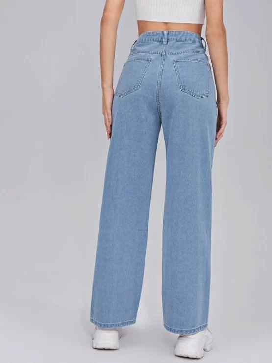 Zipper Fly Embroidery Heart Wide Leg Jeans - Image 2