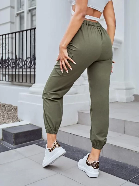Flap Plain Pocket Button Fly Cargo Pants - Image 2