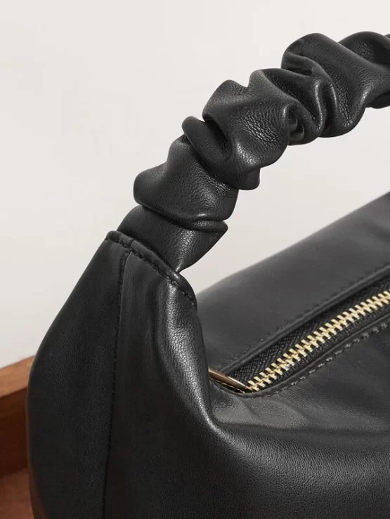 Ruched Handle Satchel Black Bag - Image 3