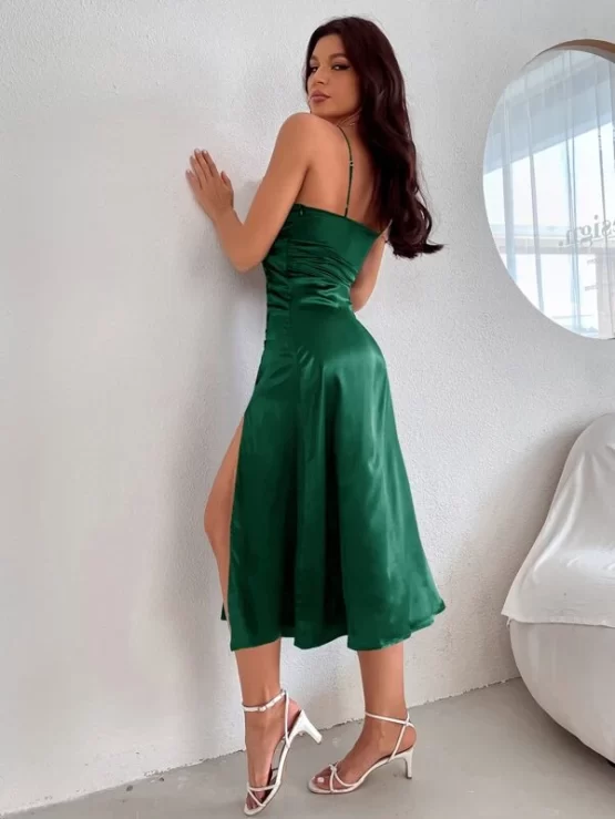 Satin Split Side Ruched Cami Dress - Image 5