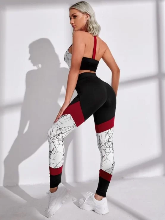 Marble Print Sports Bra & Colorblock Leggings - Image 2