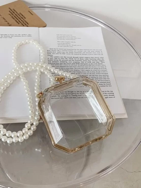 Clear Fantastic Faux Pearls Chain Box Bag - Image 3