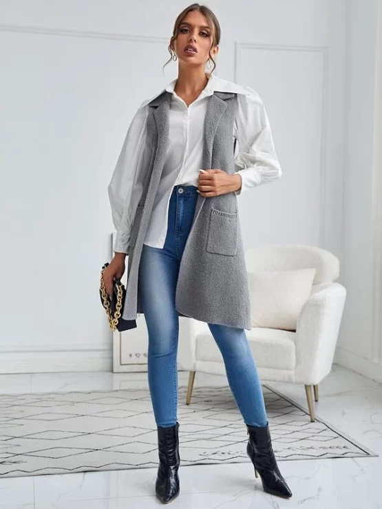 Split Hem Pocket Side Vest Cardigan - Image 3