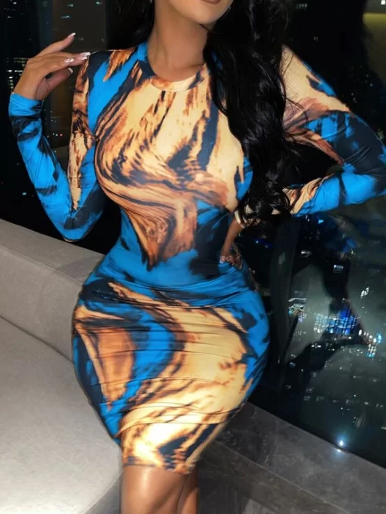 Graphic Sexy Tie Dye Bodycon Dress - Image 3